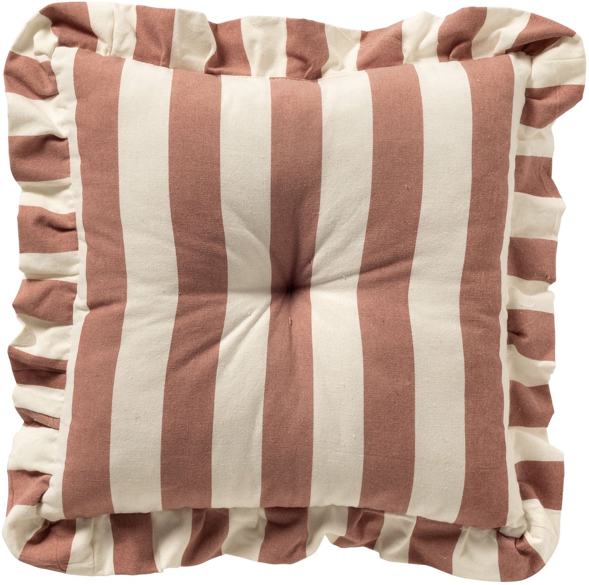 Dutch Decor BELLA - stoelkussen 40x40 cm - gestreept - ruches - Old Rose - roze - Zitkussen Oudroze