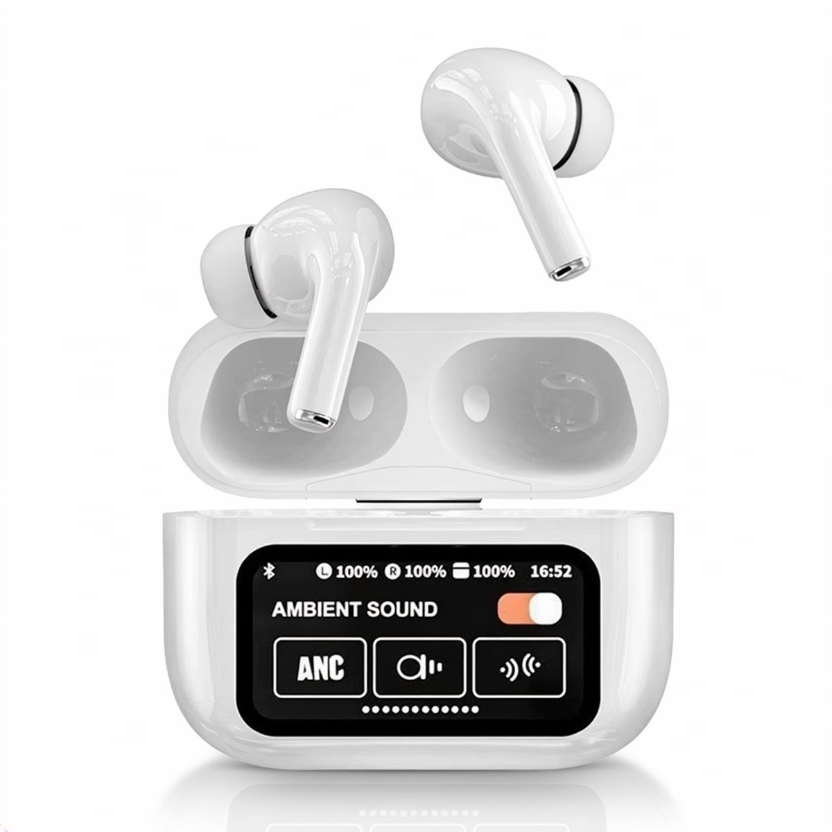 Tech Essentials FlexBeat Met Smart Charging Case - Draadloze Oordopjes - Wit - Bluetooth - Active Noise Cancelling - Sport Oortjes - Hardlopen - Koptelefoon - Muziek - Microfoon