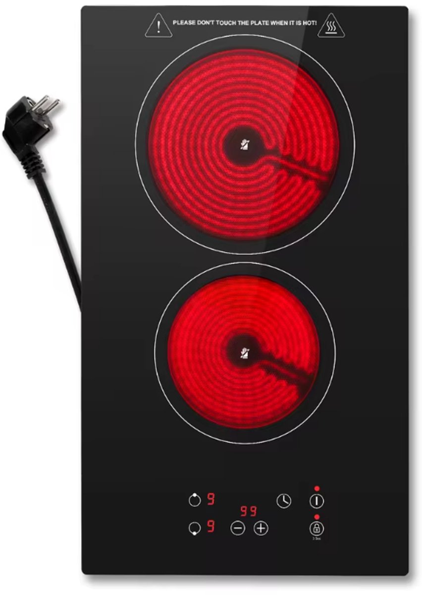 2-Pits Glaskeramische Kookplaat – 3000W – Touch Control – Timer – Inbouw & Vrijstaand – Zwart
