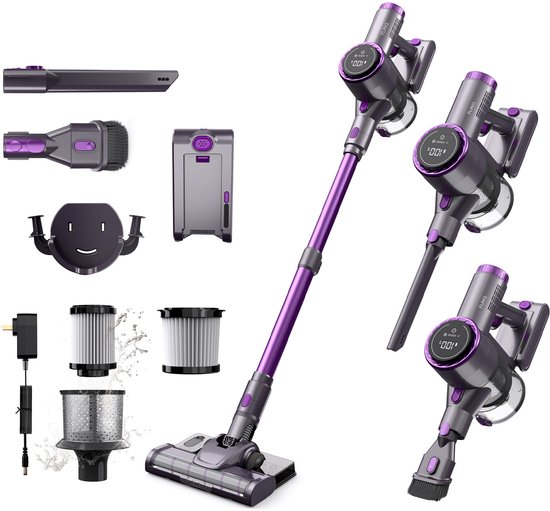 FlinQ Vacuum Cleaner V8 - Steelstofzuigers met Dweilfunctie - Steelstofzuiger Draadloos - Stofzuiger zonder Zak - Met Duurzame Accu - Snoerloos en geschikt als Kruimeldief