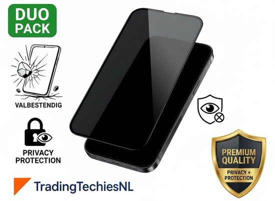 Protecteur d'écran confidentialité iPhone 17 – 2 Pièces Pack Duo – Verre de protection Anti-Spy, Verre trempé 9H, Anti-choc, Résistant aux rayures, Compatible avec coque