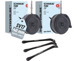 2x Schwalbe Fietsbinnenband 28" SV-17 met Frans ventiel (40mm)+ 3 x MSZweirad Bandenlichters voor eenvoudige verwisseling binnenband 28 inch - Binnenbanden set