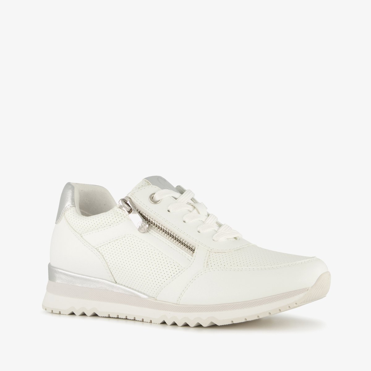 Marco Tozzi dames sneakers met rits en veter wit - Maat 36 - Uitneembare zool