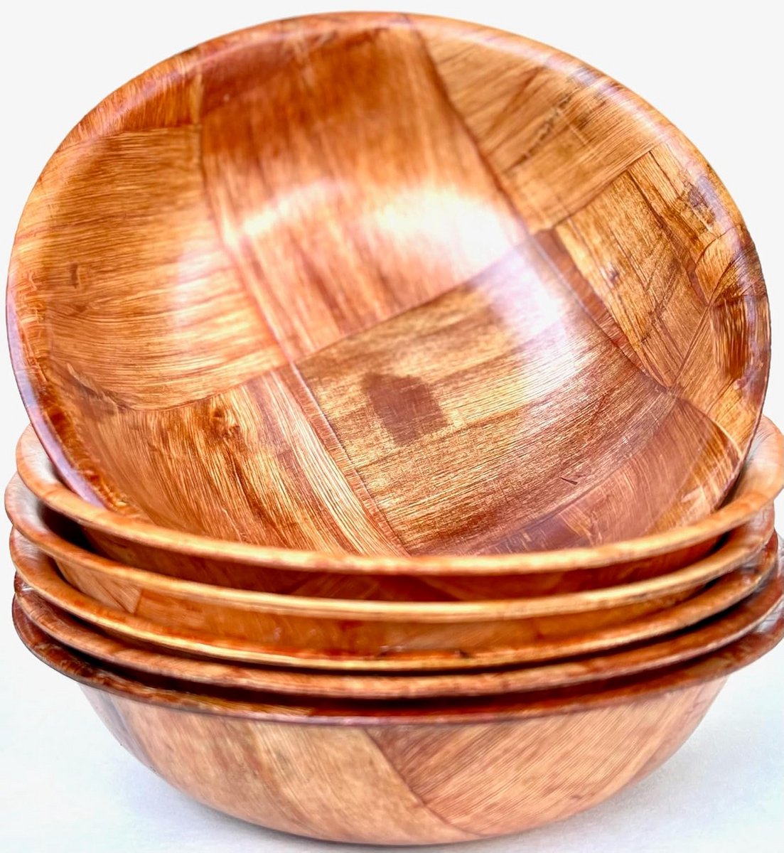 Set van 6 Ronde Houten Saladekommen 20 cm