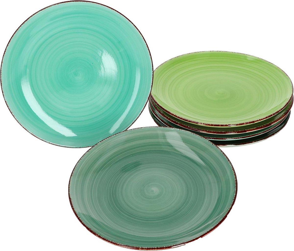 Set van 6 Dessertborden / Ontbijtborden Groen Landhuisstijl Ø 19.5 cm Rustiek Steengoed