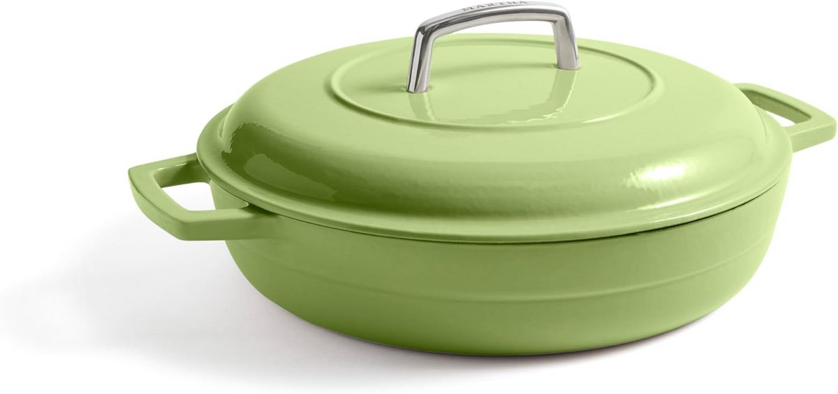 Gietijzeren Braadpan met Deksel 3.5L Groen Emaille