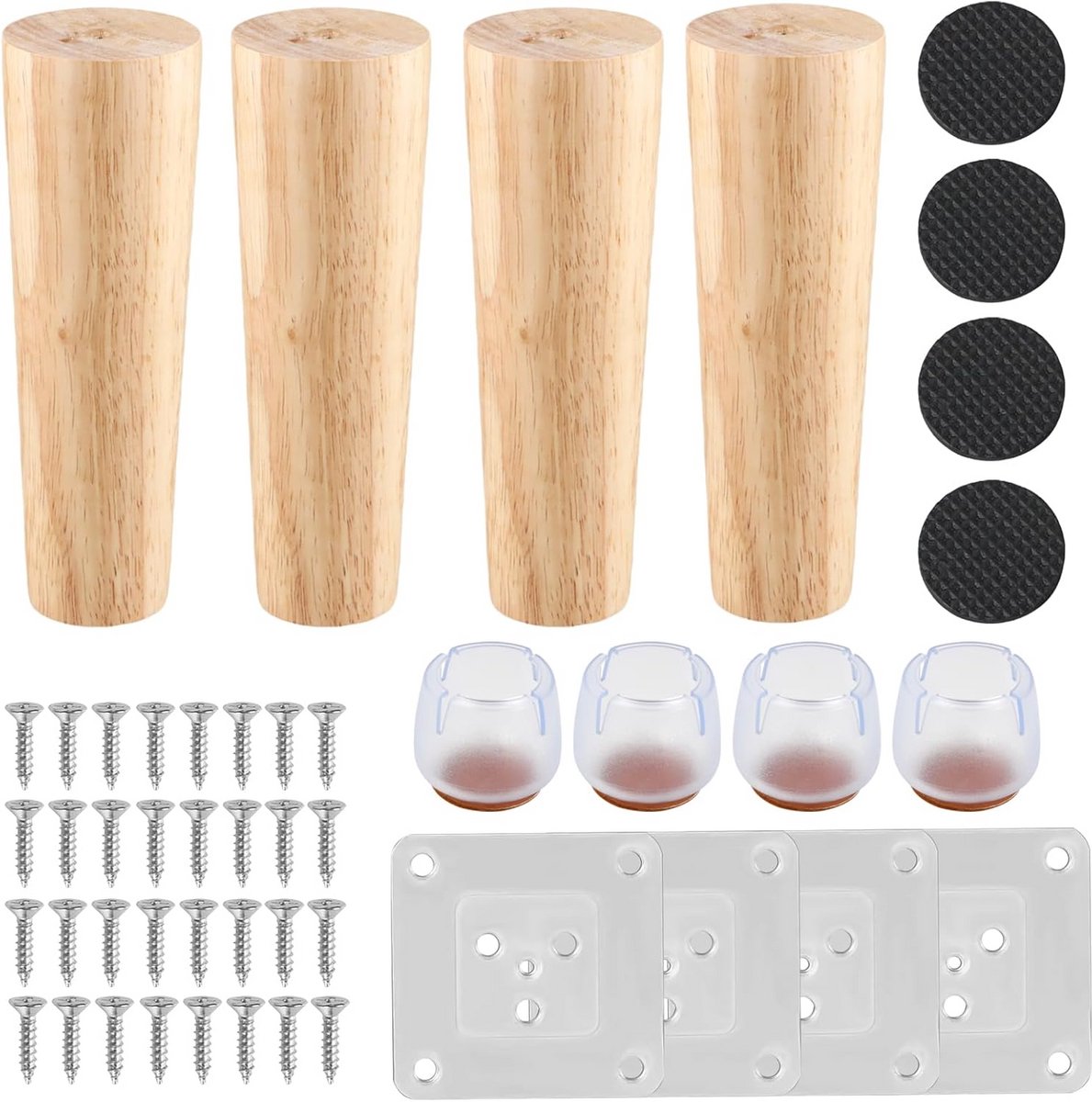 Set van 4 Houten Meubelpoten - Ronde Tafelpoten voor Kast, Bed of Stoel (Verschillende Hoogtes)