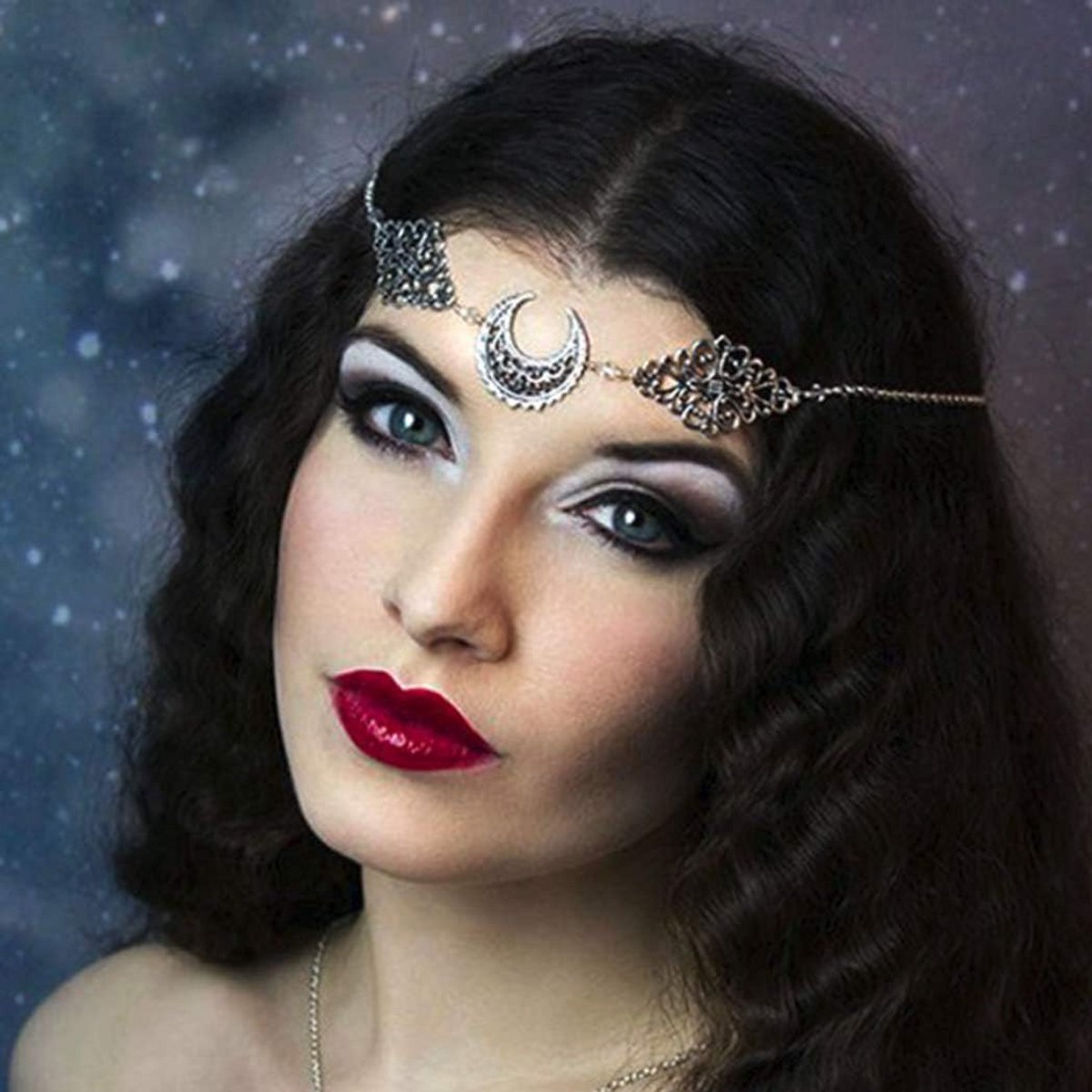 Boho Kristallen Haaraccessoire met Maan en Bloemendecoratie voor Dames