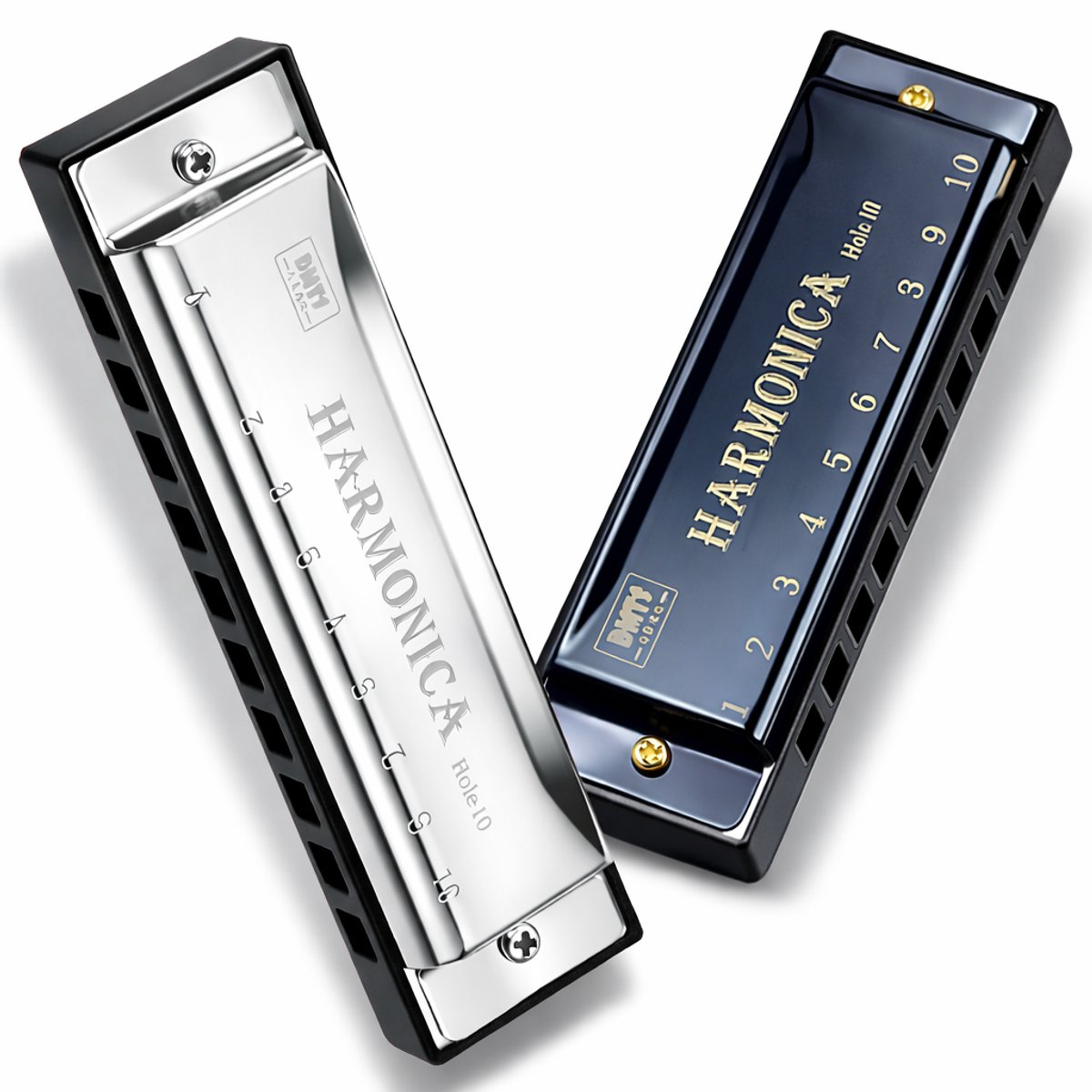 2 Stuks Mondharmonica C – 10-Gaats Blues - Diatonisch - met Case - Ideaal voor Beginners en Studenten -Muzikaal Cadeau (Zwart + Zilver)