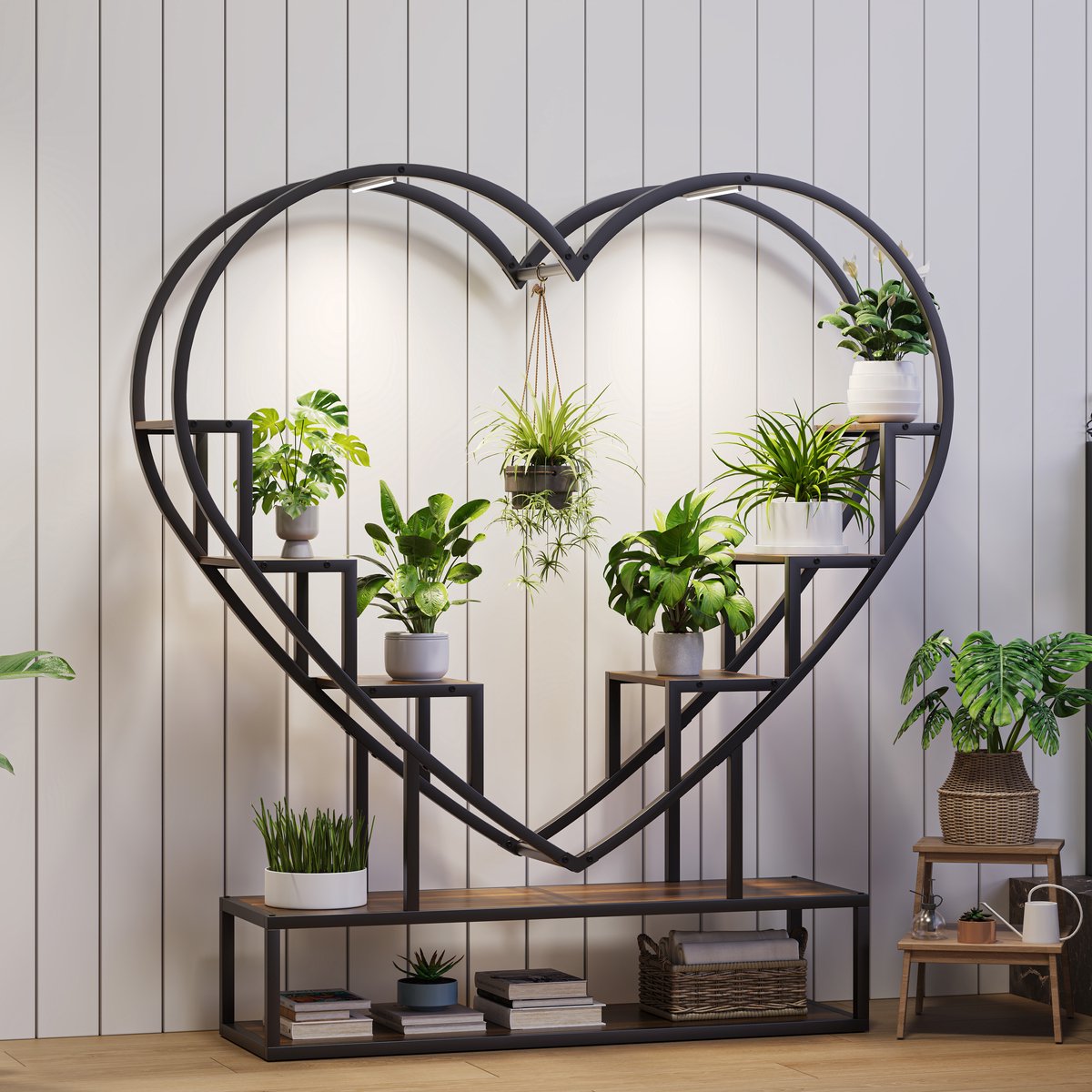 Hartvormige Plantenstandaard 130×26×138 cm – Tijgerbladkleur