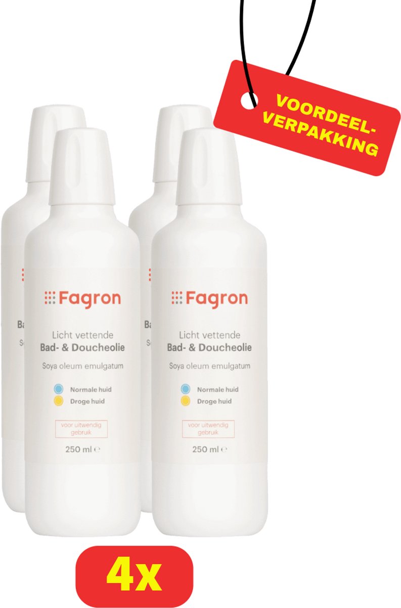 Fagron Licht Vettende Bad- en Doucheolie - Normale tot Droge Huid - 4 x 250ml - Voordeelverpakking