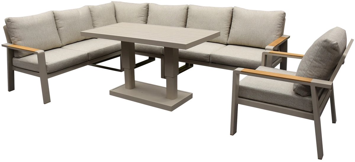 Lola dining hoek loungeset 6 delig verstelbare tafel latte zand