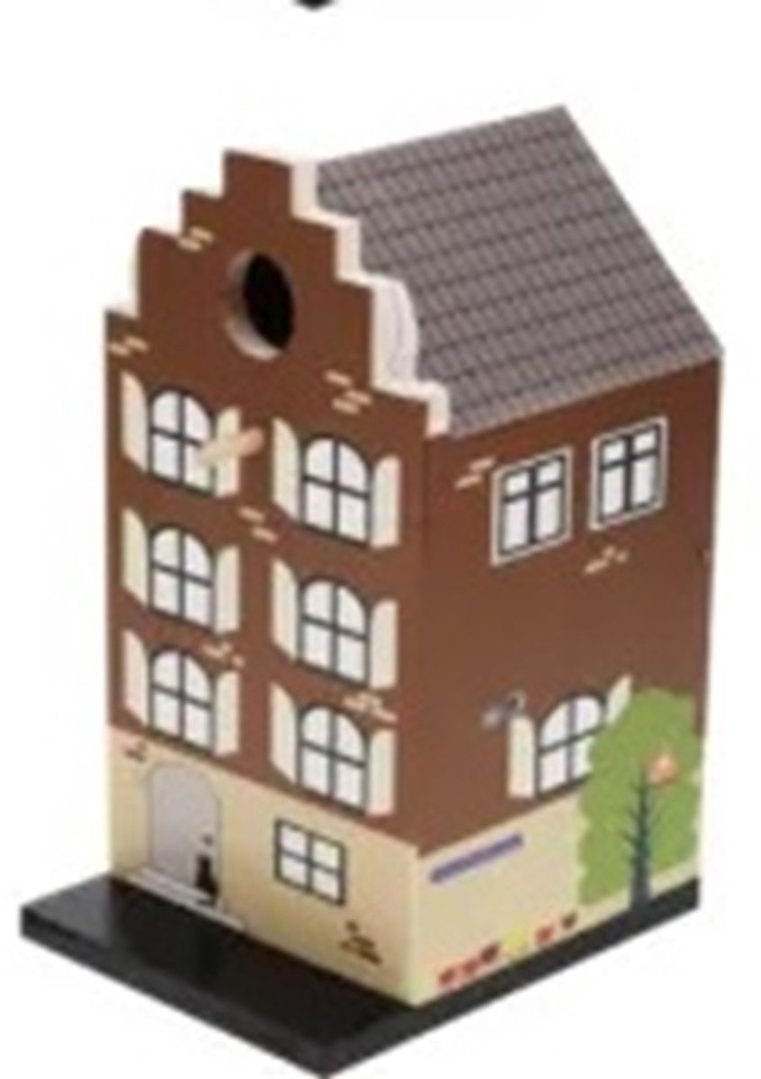 Vogelhuisje-grachtenpandje -hout-bruin-Animalking-15cmx12cmx23cm-vogelhuisjes