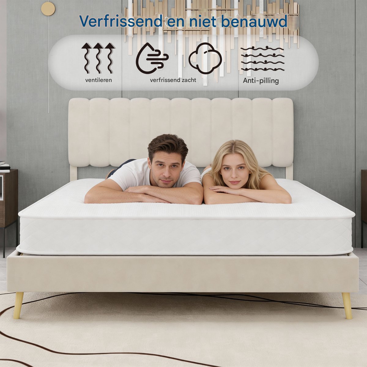 Witte Matras 140x200 Cm Met Pocketvering En Ademend 3D Tijk - 23 Cm Dik - Zacht Stevig Met Geheugenschuim