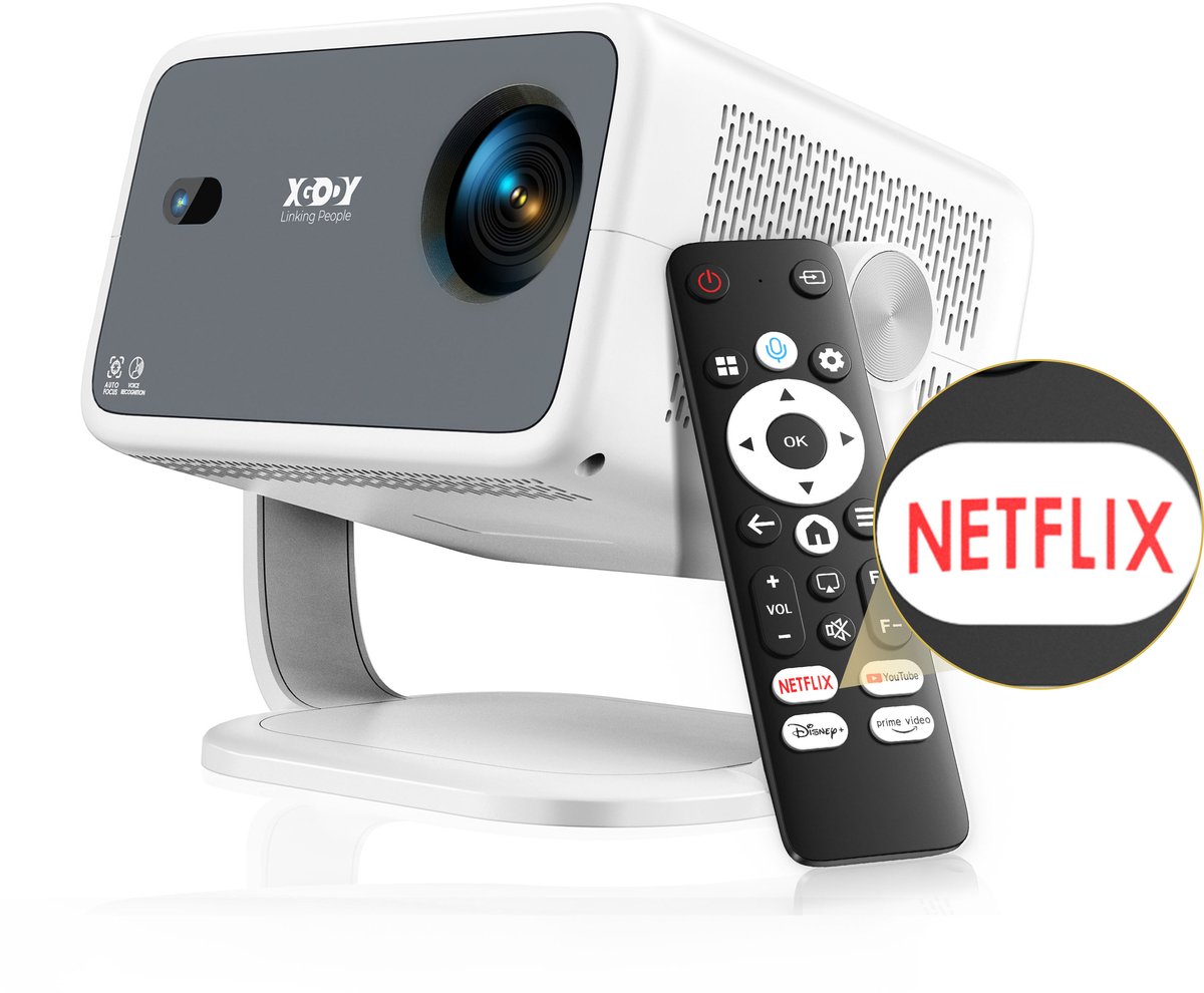 XGODY Gimbal N6 Beamer - Met GELICENCIEERD Netflix & Uitgebreide Apps - Natives 1080P, Autofocus - 700 ANSI Lumen, 4K-ondersteuning - KI-Spraakbediening - Voor de Ultieme Thuisbioscoop