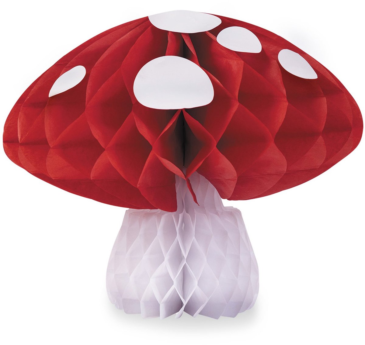 PARTYPRO - Grote honingraat paddenstoel decoratie 21 cm rood en wit