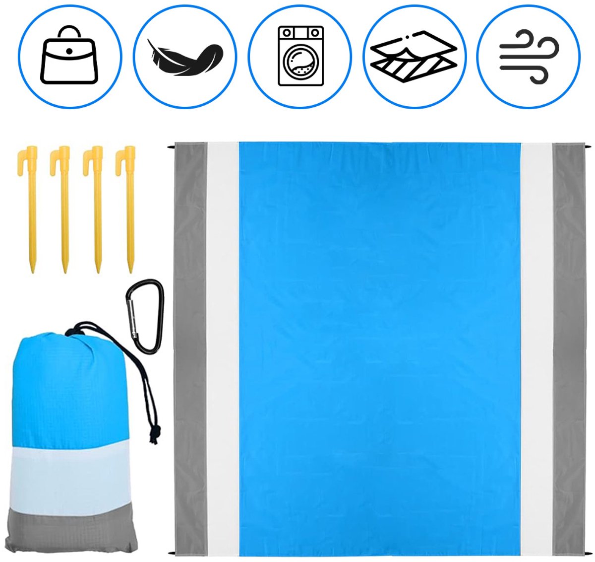 Picknickmat - Strandmat - Waterdicht - Opvouwbaar - Outdoormat - 200x 210cm - Blauw