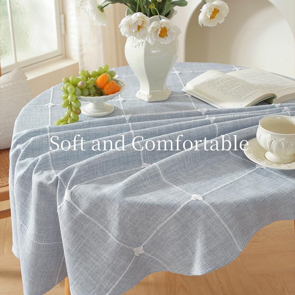 Rond Tafelkleed Blauw 150cm Linnenlook voor Keuken Tuin en Feest