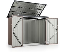 COSTWAY Vuilniscontainerbox voor 2 vuilnisbakken, van verzinkt metaal, afvalhuis met 2 deuren en klapdeksel, afsluitbaar, weerbestendig, tuinbox tuin, 172 x 95,5 x 130 cm (bruin)