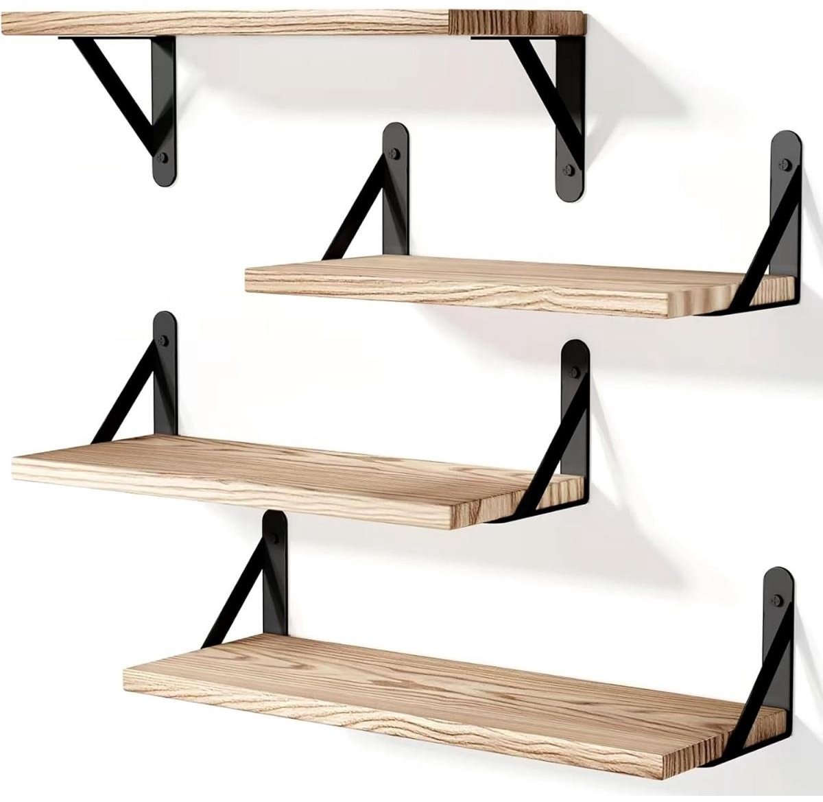 GELLDG Zwevende Wandplank - 4 Laags - Boekenplanken - Industrieel - Hout - Zwevende wandplanken - Diverse maten - Geschikt voor wandopbergruimte - Rustieke houten planken - Ook geschikt voor badkamers en keukens - Set van 4