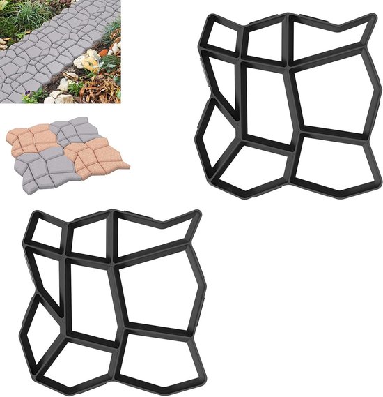 Aufun 2x Bestratingsblokvorm - Doe-Het-Zelf Bestratingsvorm - 9 Compartimenten - Zwart - 43 X 43 X 4 cm - Betonvorm - Geschikt Voor Tuinsjablonen, Bestratingsplaten, Straatstenen, Tuintreden, Terrasplaten, Beton, Gietvormen