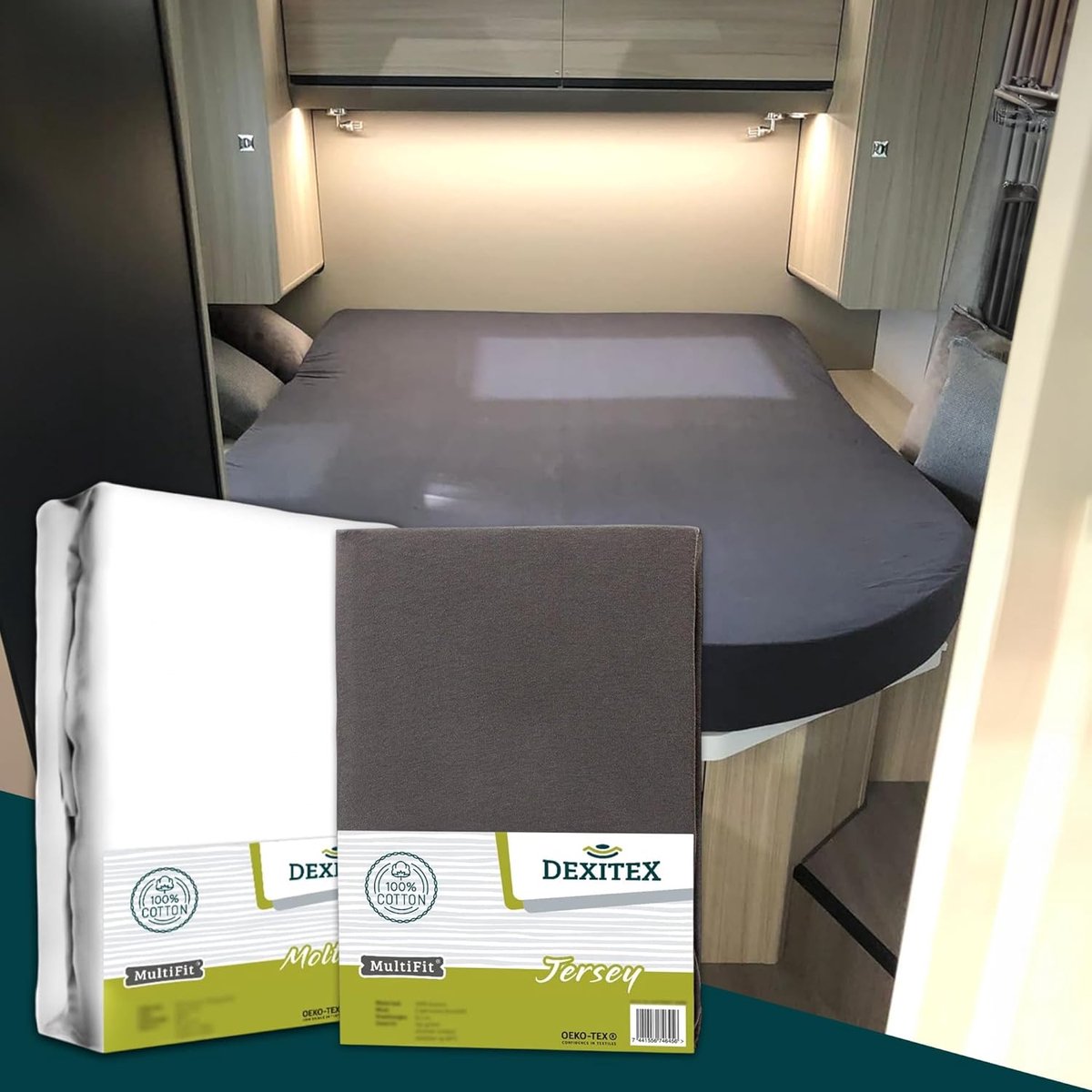 Dexitex 1 × Jersey hoeslaken antraciet & 1 × molton Queensbed/Eilandbed