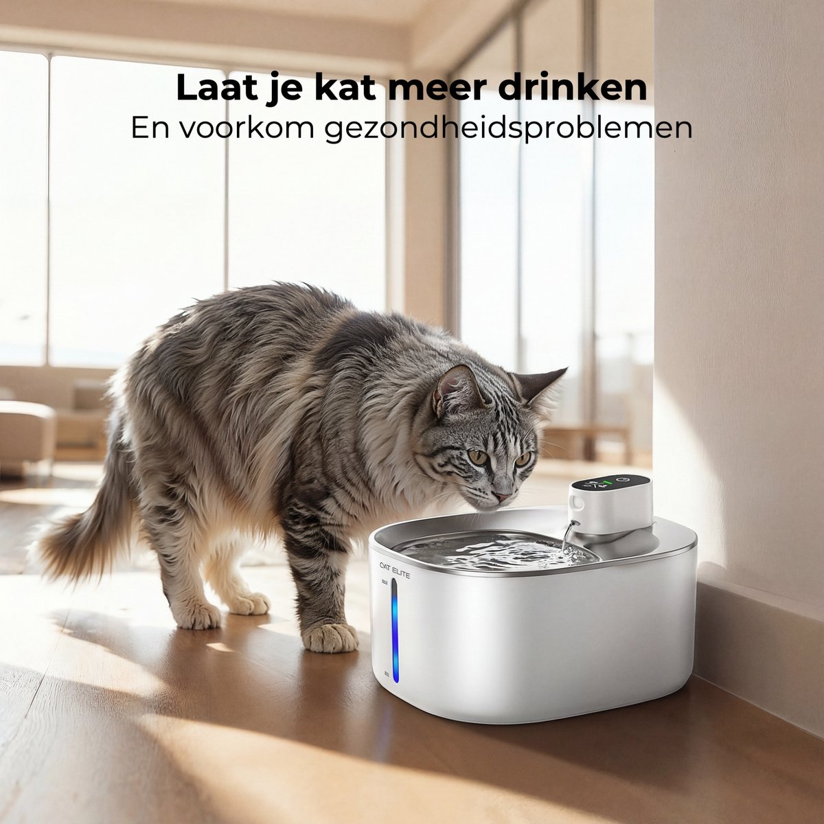 CatElite® - Premium Drinkfontein Kat | Stream - Draadloos - Waterdispenser met Sensor en Accu - Incl. 2 Filters - 4L Waterfontein Kat - Kattenfontein - Fluisterstil - RVS Wit thumbnail 6
