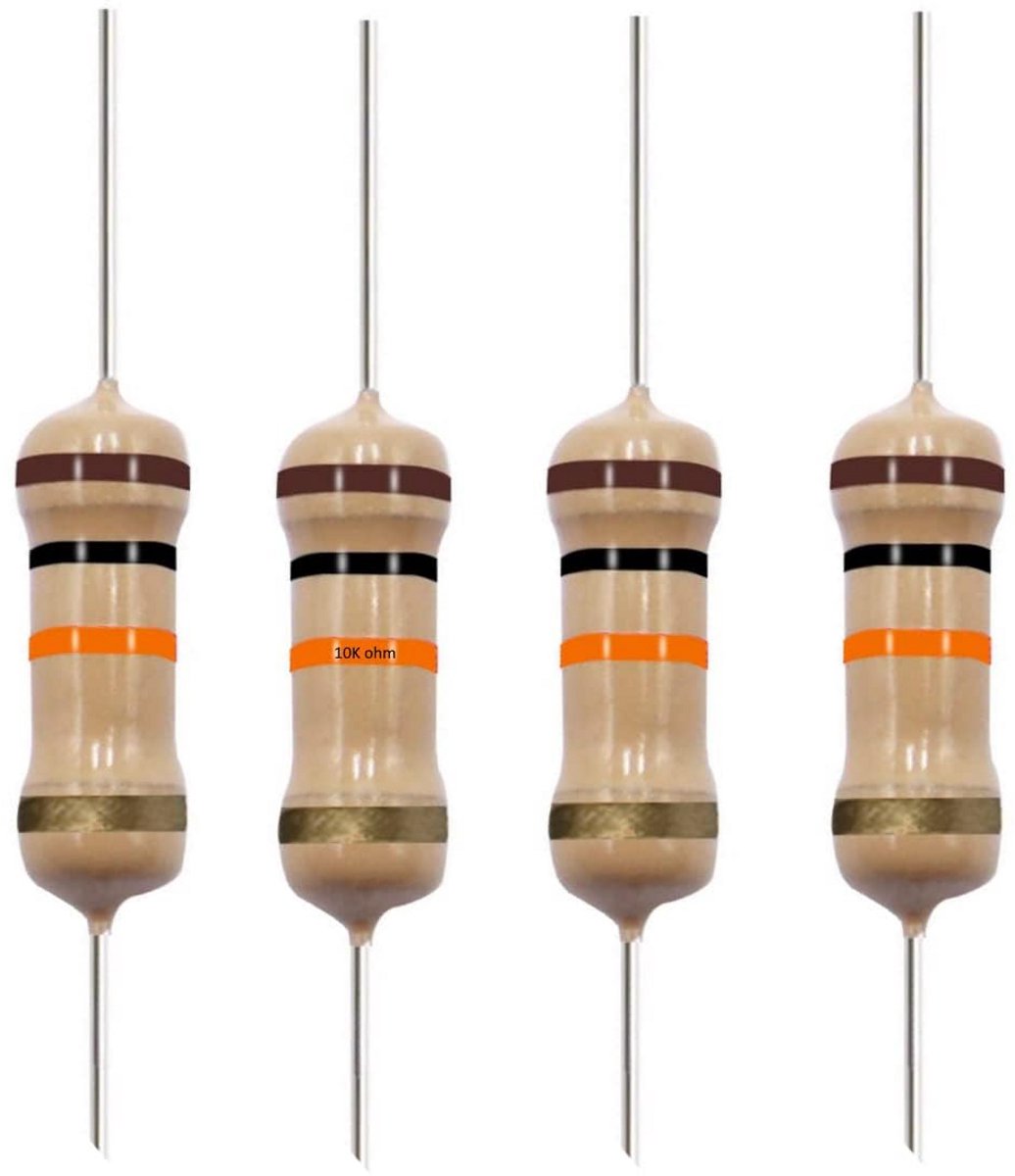 10k Ohm Weerstanden 1/4 W Koolstoffilm (10 Stuks) ± 5% Tolerantie voor Elektronica