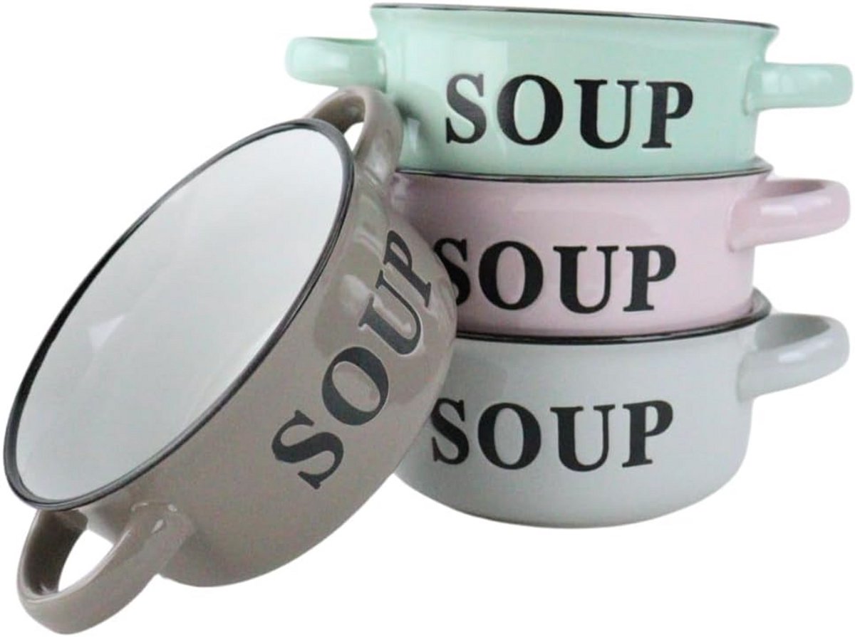 Set van 4 Soepkommen met Oor - 500 ml - Keramiek - Verschillende Kleuren