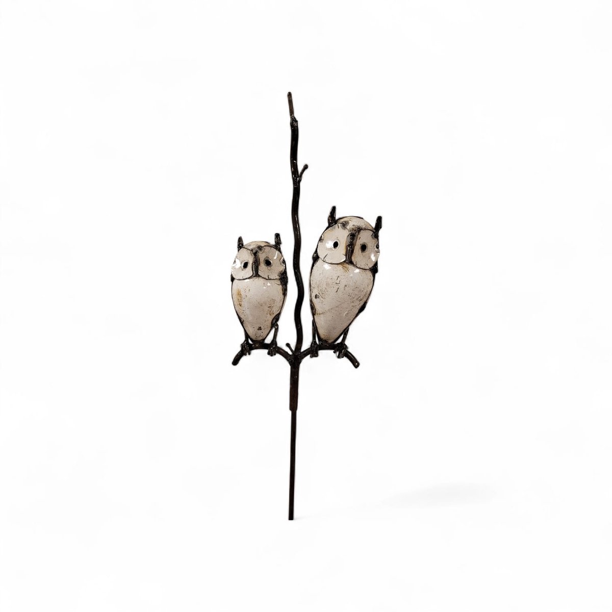 Tuinsteker uilen paar - metaal - handgemaakt - tuinbeeld - 15x5x110 cm