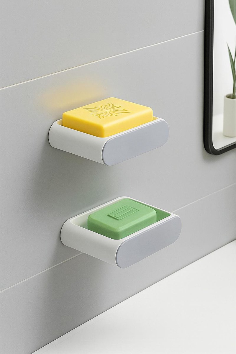 Tobeyz - Zeepbakje – Zeephouder - Set van 4 – Zeeprekje - Wandmontage – Zelfdrainerend – Douche - Badkamer - Wit