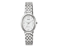 Q&Q-dames horloge-model q10c-001py-ovaal-duidelijke wijzerplaat-3 bar waterdicht-afmeting 26 x 33 mm-zilverkleurig