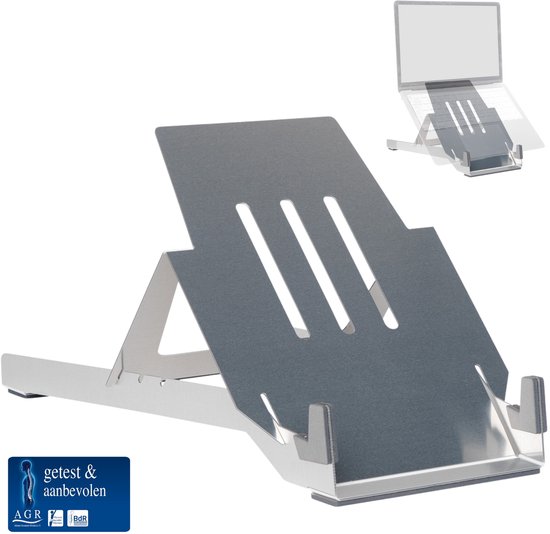 R-Go Riser Basic - Support de Laptop Ergonomique Réglable - Aluminium Hylite - 10-22 pouces - Porte-laptop - Argent
