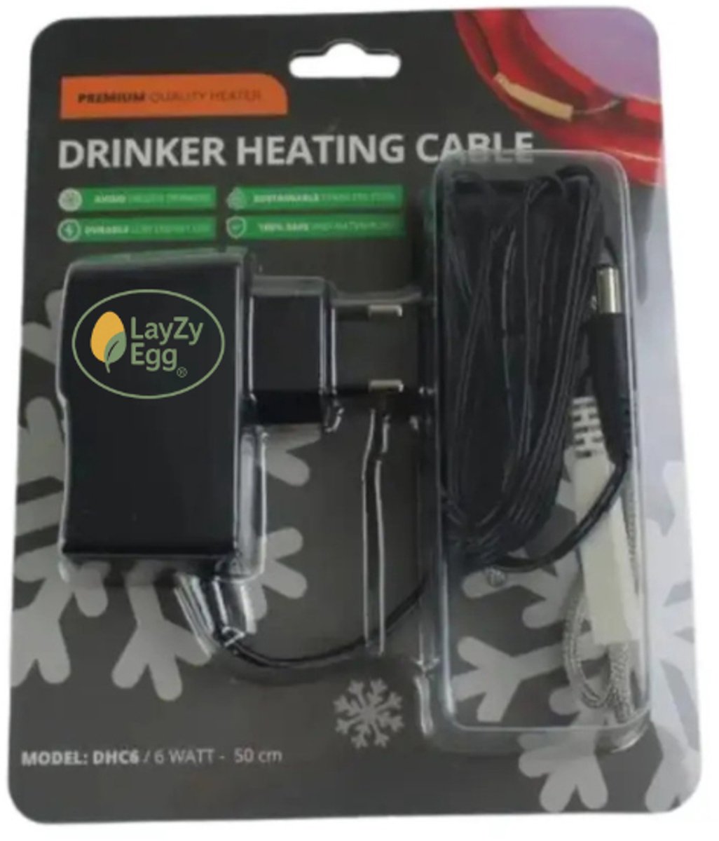 LayZyEgg® Drinkbak Verwarmingskabel 6 Watt – Drinkbak Verwarming Kippen – Vorstvrij Drinkwater – Verwarmingskabel Pluimvee – Geschikt voor 3-4 Liter Drinkbak – RVS Beschermingsmantel