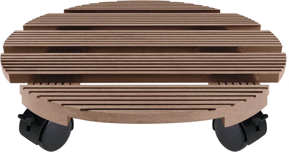 Aufun WPC Plantenroller, Plantenrolbord met 100 kg draagkracht, Bloemenroller met 2 remmen, Rolborden voor planten voor binnen en buiten (Rond, Bruin)