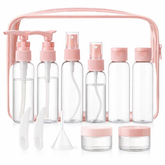 Bouteilles de voyage BOTC avec étui - 8 pièces - Bouteilles de voyage - Accessoires de voyage - Rose/Transparent
