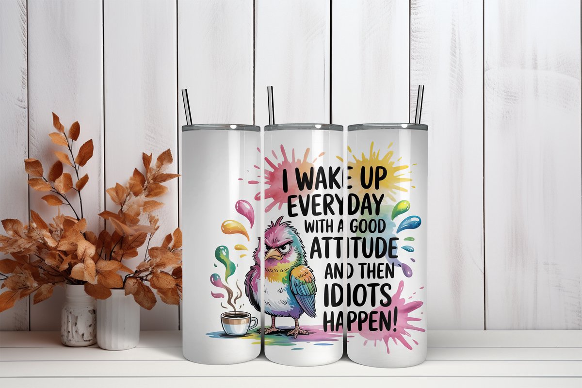 Thermosbeker Wake up idiots - 600 ml RVS Tumbler met Rietje - Cadeau - Schoolbeker - Antilek dop - Vaatwasserbestendig - Werkbeker - To go beker - Zomaar