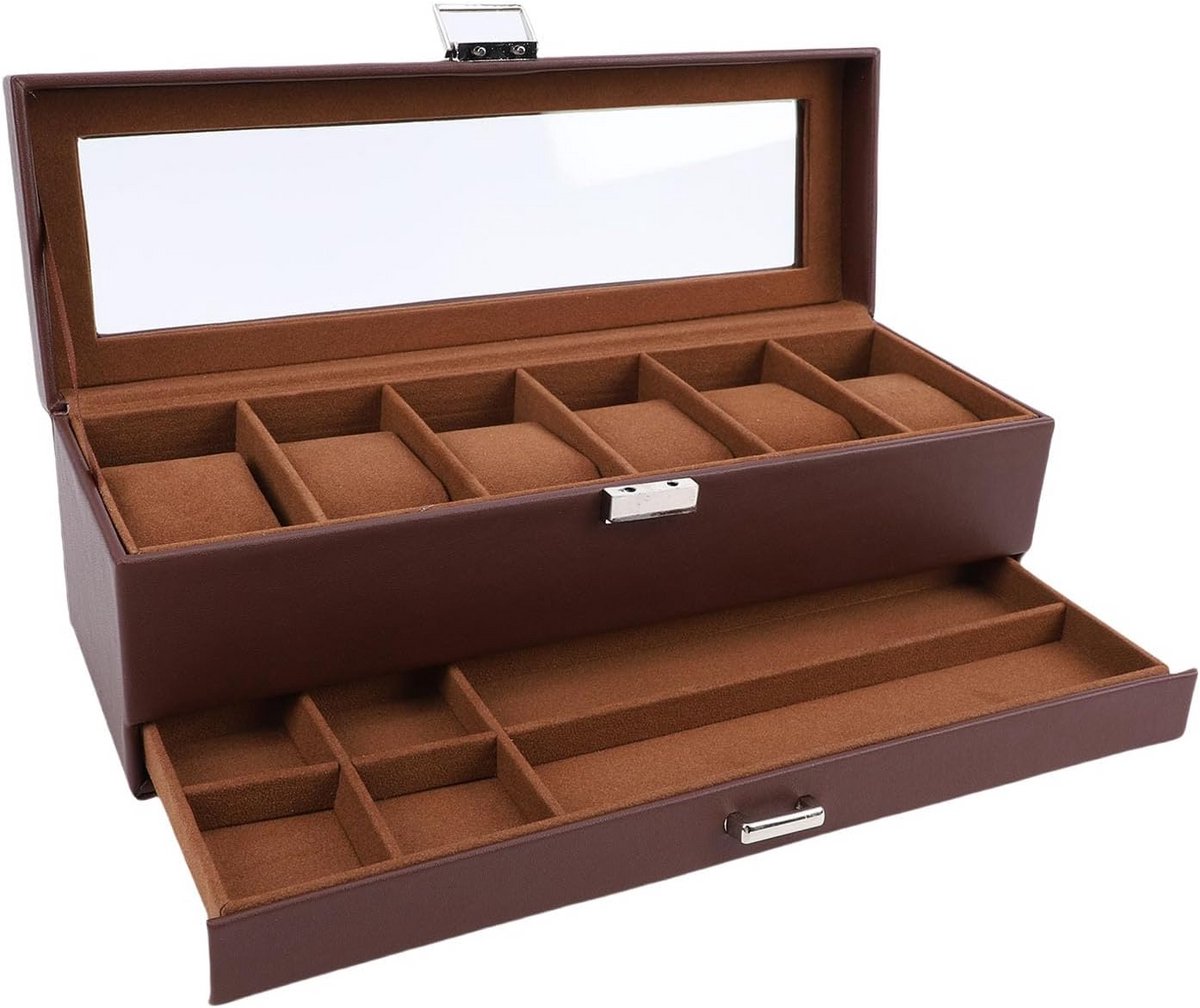 Luxe Horlogedoos Heren met 6 Vakken - Stofdichte Vitrine voor Sieradencollectie