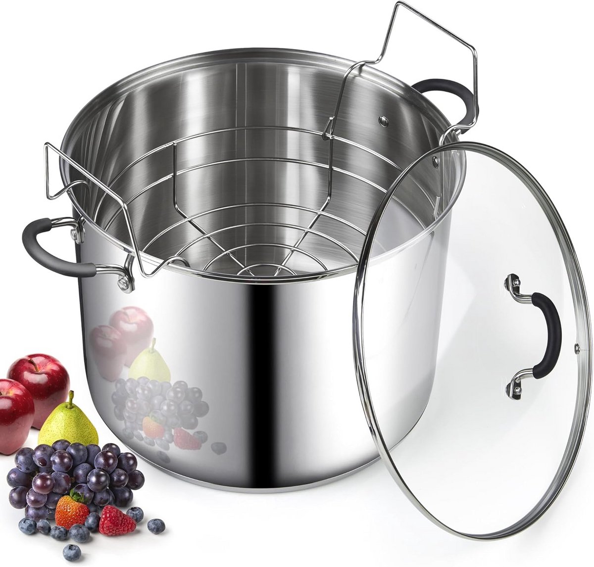 Grote Inmaakpan RVS met Glazen Deksel en Rack, 20 Quart Waterbad Canner voor Inductie