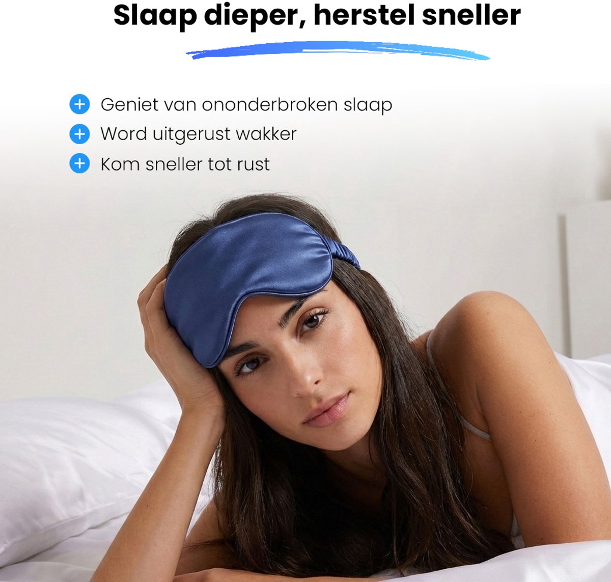 Lopoleis Zijde Slaapmasker – Oogmasker – Slaapmasker 100% verduisterend – Wallen – Silk Deep Sleep – Anti Rimpel – Blauw — afbeelding 2