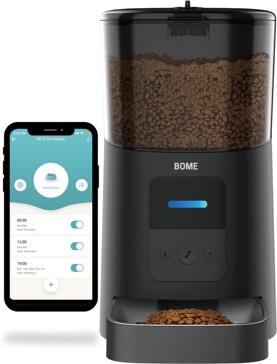 BOME Voerautomaat - App en Audio - Automatische Voerbak Kat of Hond - Voerautomaat Kat - Zwart