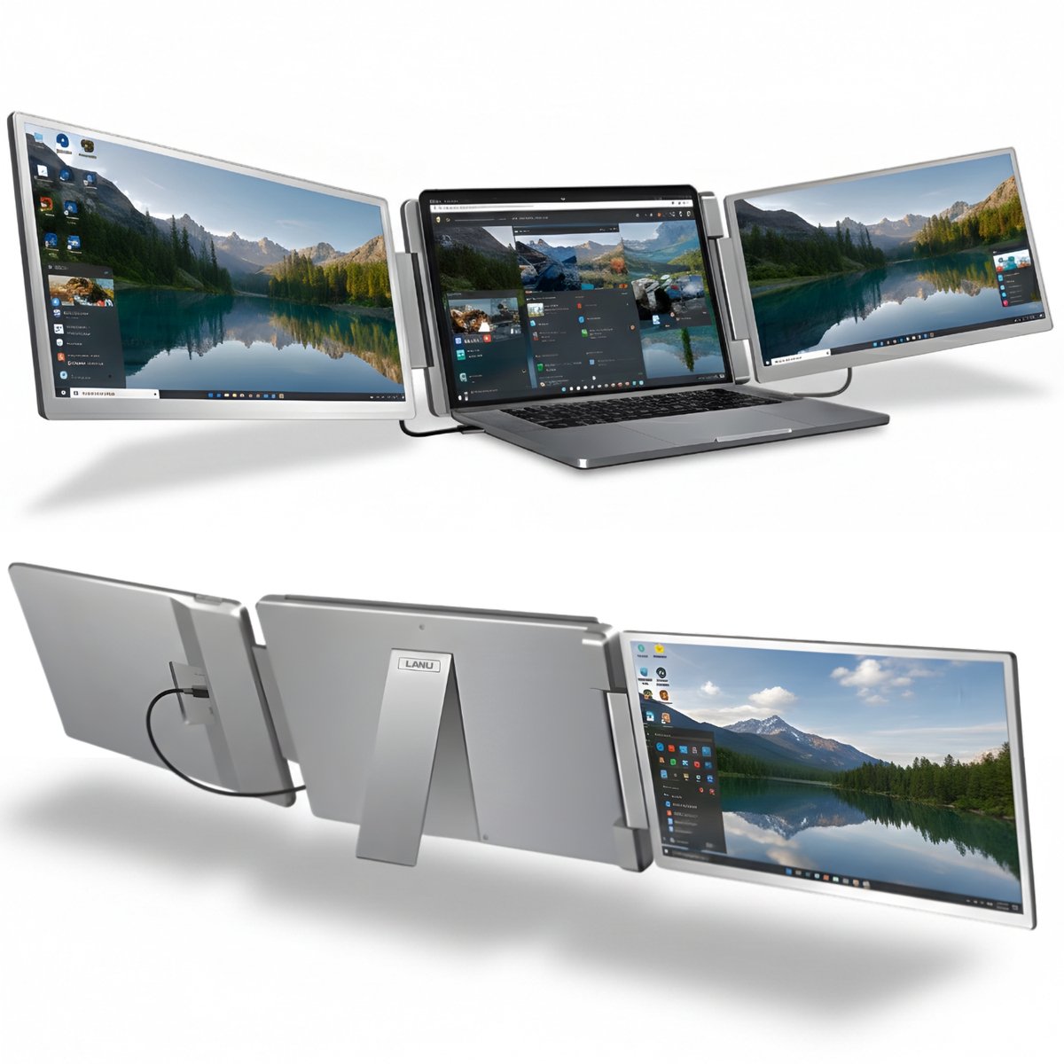 Triple Portable Monitor Flip 14" - IPS Tri screen voor Laptops tot 15.6" - Draagbare monitor - Plug & Play - Inclusief draagtas