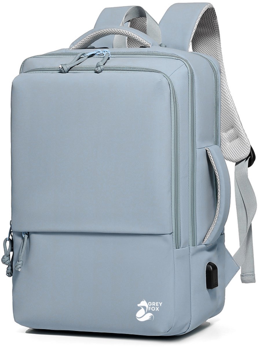 Grey Fox Laptop Rugzak met USB Oplaadpoort - 17 inch - Schooltas - Waterafstotend - 30L Ruime Capaciteit - Licht Blauw