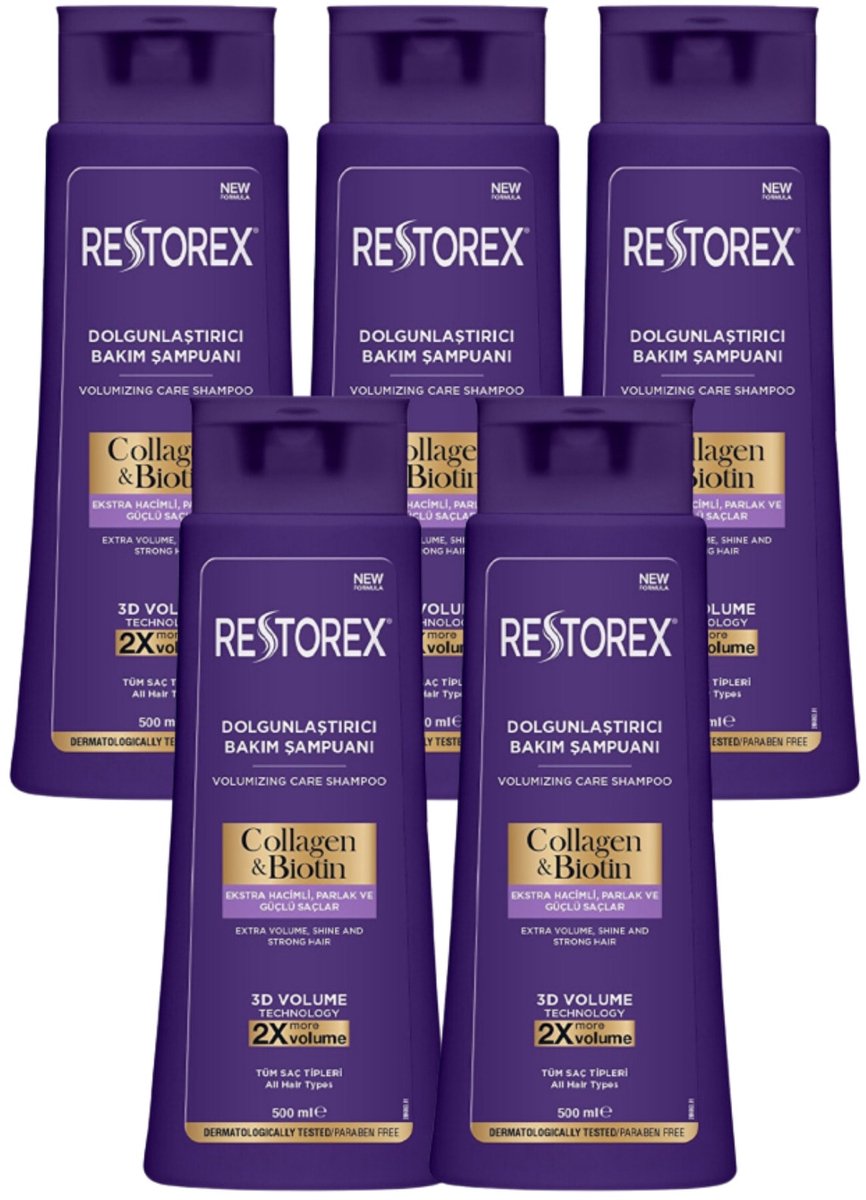 Restorex Collageen & Biotine Volume Shampoo voordeelpak ( 5 stuks ) 2500 ml - Haarverzorging - Shampoo - Herbal Shampoo - Bio shampoo - volume shampoo - Haarverzorging