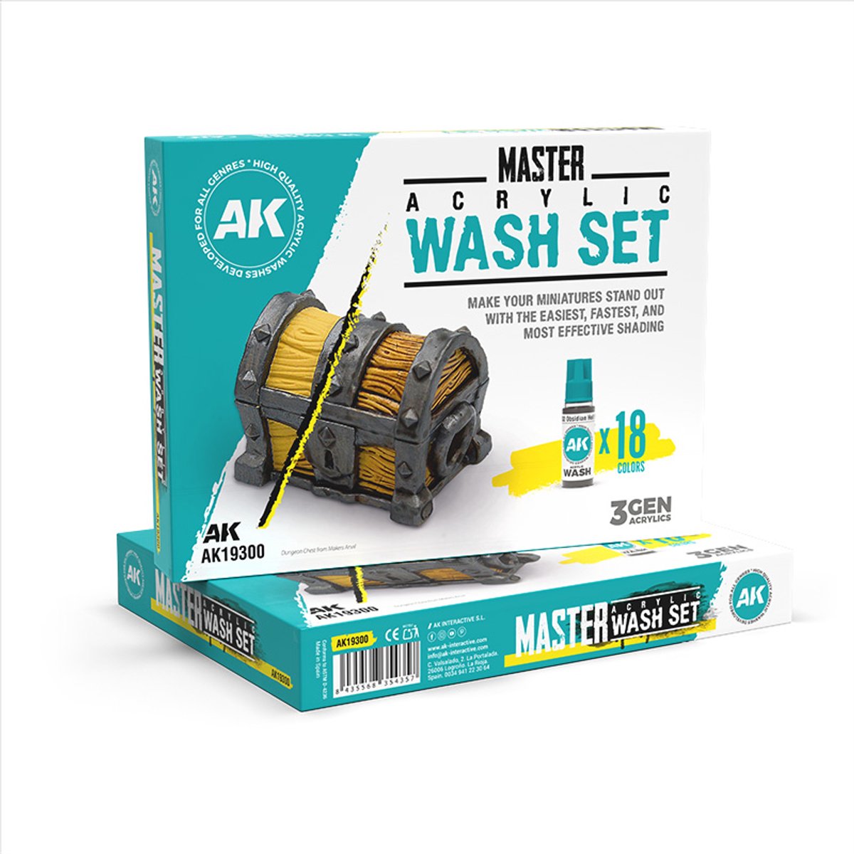 AK19300 MASTER ACRYLIC WASH SET – FULL RANGE (18 COLORS)