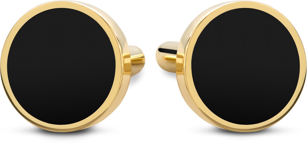 Ronde manchetknopen van 14K-verguld 925 sterling zilver met onyx-inleg