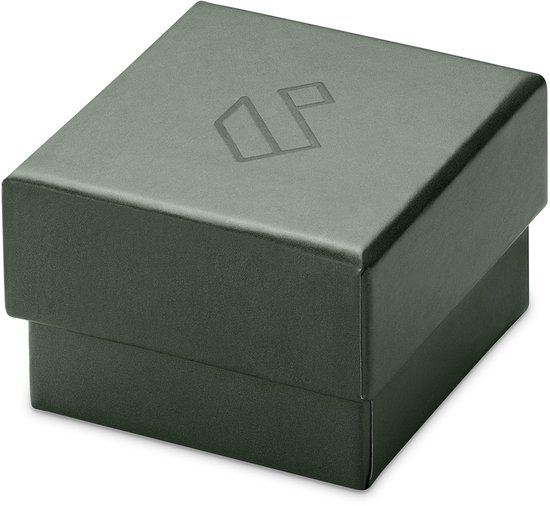 Donkergroene geschenkdoos met logo.