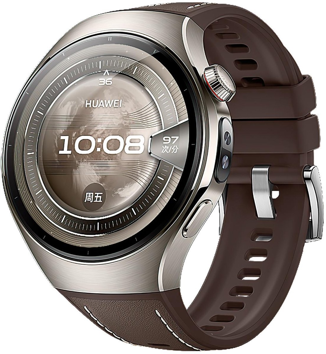 By Qubix - Hybride leer & siliconen band 'True Fit' - Bruin - geschikt voor Huawei Watch 5 - 46mm