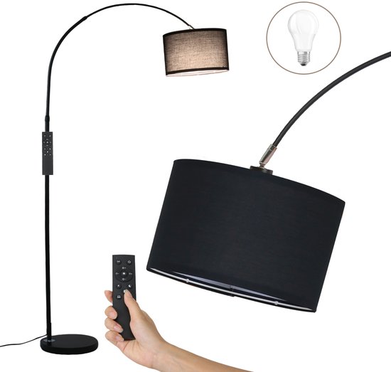 ANTENLICHT Moderne Vloerlamp - Staande Lamp met Zwart kap - 1 Lichts 9W - Dimmer 3000K-6000K 860LM - Zwart - Woonkamer - Slaapkamer - Met Afstandsbediening & Voetschakelaar