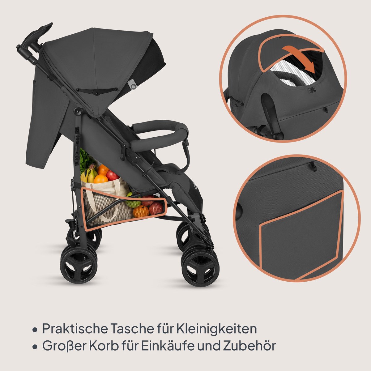 Lionelo Irma - Buggy - Wandelwagen- Lichte 7kg - tot 15 kg - Geveerde wielen - 360° - tot 5 jaar - Opbergmand - Verstelbare handgreep - Snel inklapsysteem - Compact formaat – foto 3